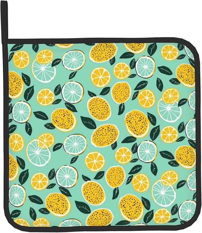 Lemon Pot Holders and Oven Mitts - Summer Teal Lime Refreshing Oven Glove Hot Pads for Kitchen Chef Gifts for Cooking Lover Cooks
