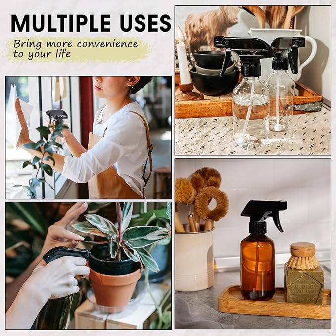2 Packs Plastic Spray Bottles 360°Water Spray Bottle for Cleaning - 10 oz/300 ml Upside Down Spray Bottle Small Squirt Bottle with Adjustable Nozzle for Hair, Cooking, Plant, Pet (Clear + Green)