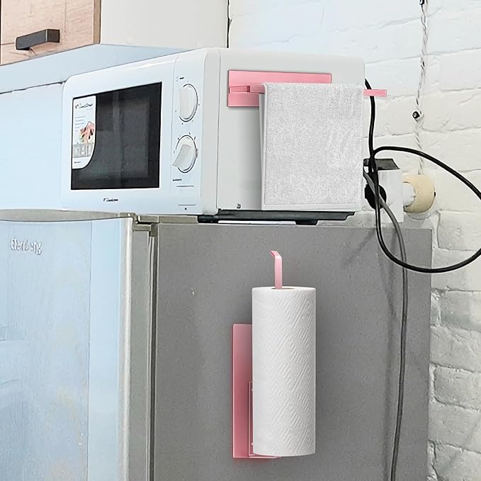 Paper Towel Holder, Toilet Paper Roll Holder Magnetic Towel Rack Wall Mount Fridge Organizer Shelf for Towels Rolls Bar Bathroom Toilet Pantry RV Essentials Kitchen Organizers and Storage Pink