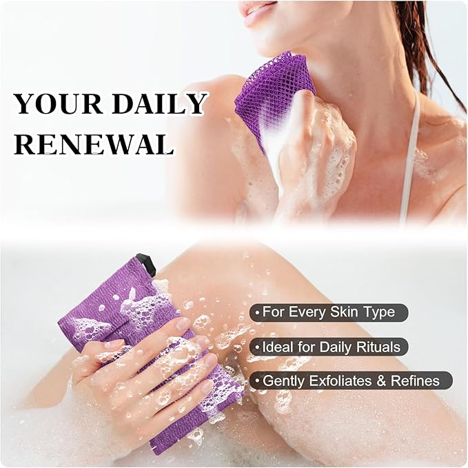 African Net Sponge with 2 Soap Saver Bags - Exfoliating Body Scrubber Set for Shower, Reusable Bar Soap Pouch & Bath Washcloth for Deep Cleaning - Purple & Purple, Pink