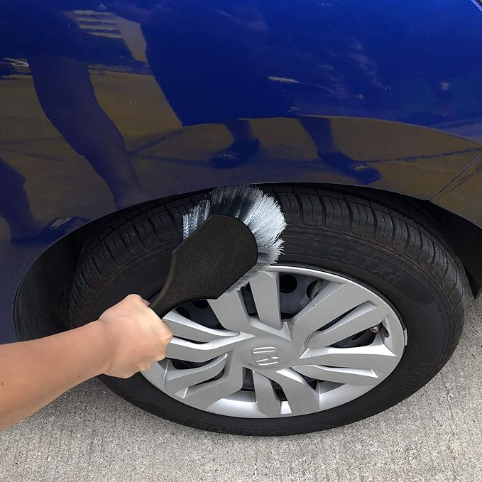 7Pcs Wheel & Tire Brush, Car Detailing Kit, 17inch Long Soft Wheel Brush, 5 Detail Car Wash Kit for Cleans Dirty Tires & Releases Dirt and Road Grime, Short Handle