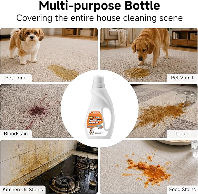 Uwant Pet Pro Oxy Carpet Cleaning Solution, Multi-Purpose Formula for Carpet Stain Removal of Pet Cleaning,Kitchen,Furniture Surface,Couch, Carpet, 33.8 Fl Oz, 1-Pack