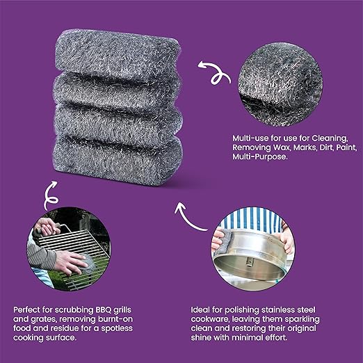 Steel Wool Grade # 2 - Medium Coarse Grade - 16 Pads Multi-use for Cleaning, Removing Wax, Marks, Dirt, Paint, Multi-Purpose (#2-16 Pads)