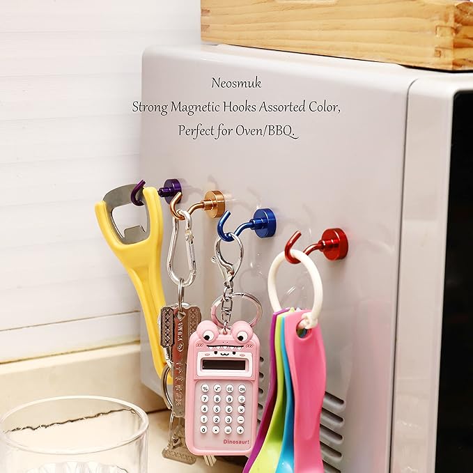 Neosmuk Magnetic Hooks, Heavy Duty 30lb+ Strong Magnet Hook for Cruise Cabins, Cruise Ship Essentials for Hanging, Metal Wall Refrigerator Hangers (Purple, 12 Pack)