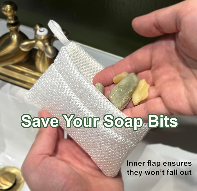 100% Recycled - Bar Soap Saver Pouch, Loofah Bag Lather + Deep Exfoliator, Mesh Soap Bag, Sock for Bar Soap, Deep Exfoliation Double-Sided Rougher Texture - 1 Pack