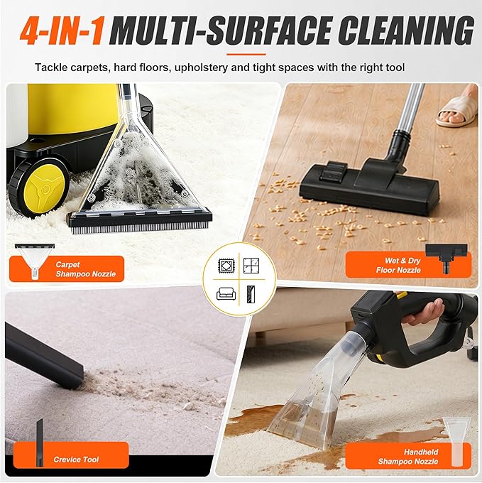 Shop Vacuum Wet and Dry Cleaner, 6 Gallon 5.5 Peak HP Wet Dry Vac, 5 in 1 Portable Shop Vacuum Wet and Dry with a Soap Tank, Filters, Dust Bag, Hose and Attachments for Home, Car, Garage, 208