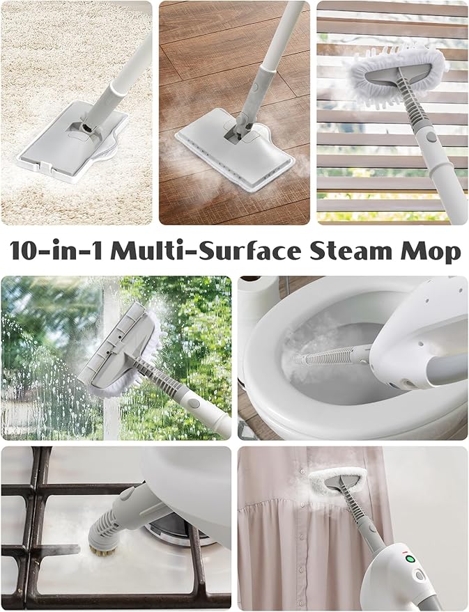 10-in-1 Steam Mop, Detachable Handheld Steam Cleaner, Multi & Up Steamer for Cleaning with 350ml Tank,10s Heat-Up, 23Ft Cord, 248°F 1200W Powerful Floor Steam Mop for Hardwood Floors, Grout, Carpet
