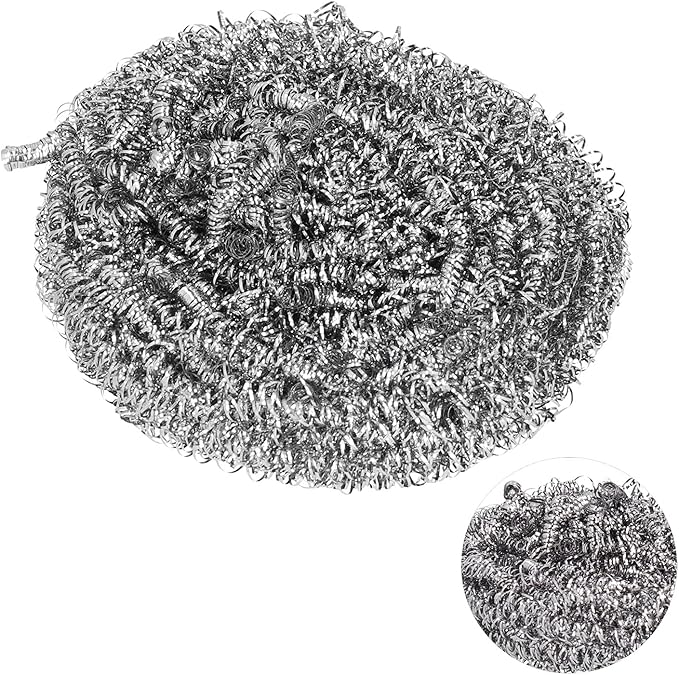 Scrubber Stainless Steel Pot Scrubber Silver Cleaning Balls Steel Wool Scrubber Dish Scrubber for Kitchen 3x1.6in