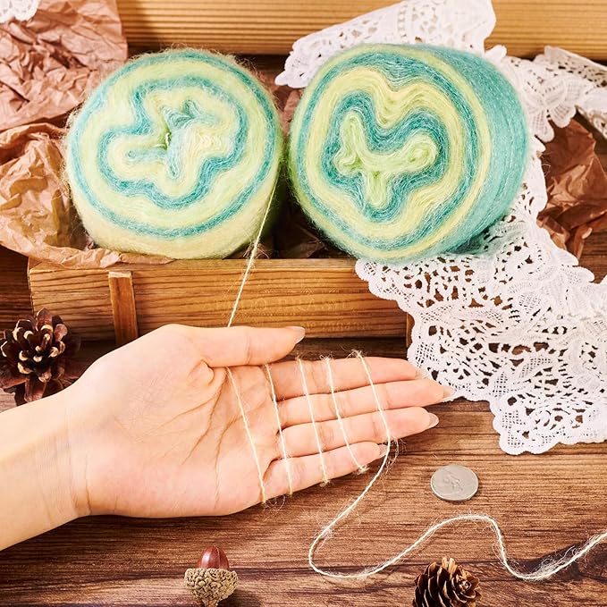 2 Roll Mohair Wool Yarn Soft for Crocheting Knitting Hand Washable Long Wool Yarn DIY Scarf Crochet Thread for Clothes Hats Sweater Scarf Craft Projects (Medium Sea Green)