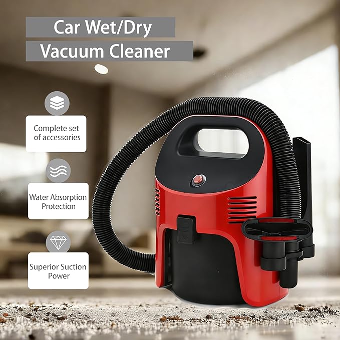 Portable Wet/Dry Vacuum, 2-Gallon, Small Shop Vacuum,Corded, Compact Wet/Dry Vacuum for Pets & Cars, Black-Red Elf