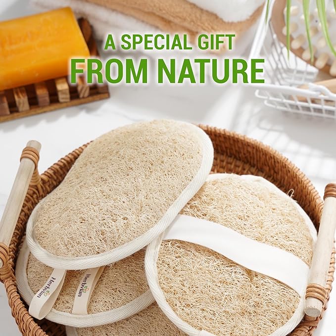 Vietnamese Natural Loofah Exfoliating Body Scrubber Pads, 100% Plant-Based Shower Luffa Sponge, Bath Loofah for Women Men (1, Oval 6.5"x4.9")