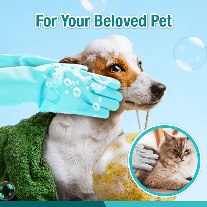 Silicone Scrubbing Gloves 12" Set of 3 Pairs for Kitchen, Bathroom, pet, Car Wash, Cleaning, Reusables