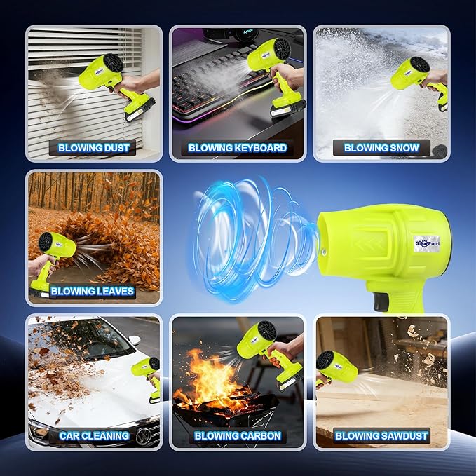 21V Handheld Leaf Blower – 98,000RPM High-Speed Motor, 1.7LB Ultra-Lightweight Hand Blower with 2 Batteries & Charger for Yard, Patio, Car Drying & Workshop (Green)