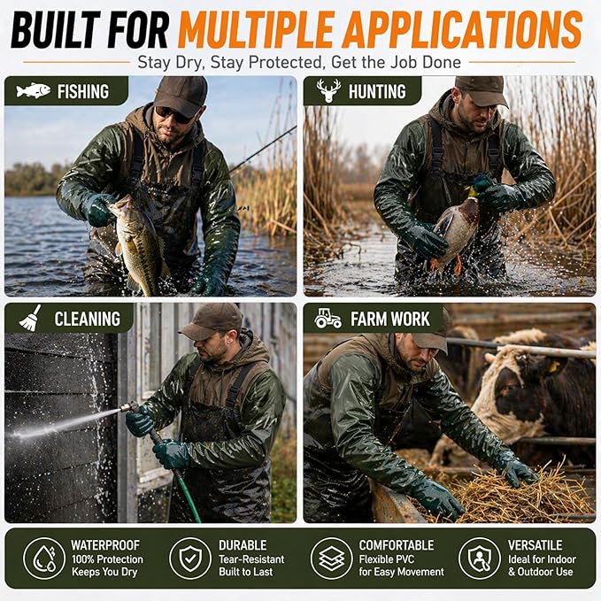 38″ PVC Waterproof Shoulder-Length Decoy Gloves – Heavy-Duty Trapping & Outdoor Protection, Insulated Arm Coverage for Hunting, Fishing & Work