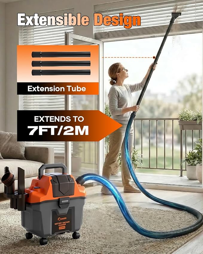 Saker Cordless Wet and Dry Shop Vacuum 17kPa 2.6 Gallon Portable Shop Vacuum Cleaner with Storage Rack, 2×4.0Ah Batteries, Strap, HEPA Filter, 3-in-1 Small Shop Vac for Car, Garage, Workshop