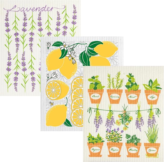 Wet-It! Swedish Dishcloth Set (Herb Lavender Citrus) – Reusable, Absorbent, and Cleaning Cloths for Kitchen, Bathroom, and Household Surfaces – Washable, Quick Dry, and Long-Lasting, 3 Pack