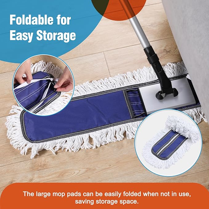36" Microfiber Mop Pads 2 Pieces Just Fit CLEANHOME Industrial Dust Mop: B08R3F1ZZM,Blue