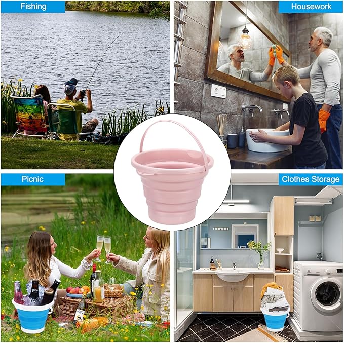 PATIKIL Collapsible Bucket 5L/1.3Gallon, Small Foldable Bucket Portable Plastic Round Tub for House Cleaning Car Washing Camping Fishing, Light Pink
