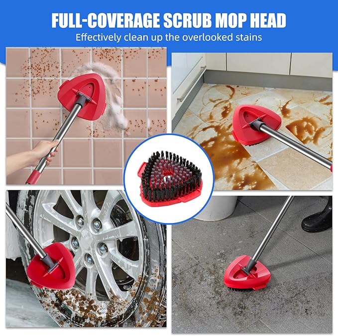 Spin Mop Refills Compatible with OCedar RinseClean 2-Tank System - 6-Piece Set Includes 4 Washable Microfiber Replacement Heads, 1 Base & 1 Small Gray Full Cleaning Brush - Floor Cleaning Accessories