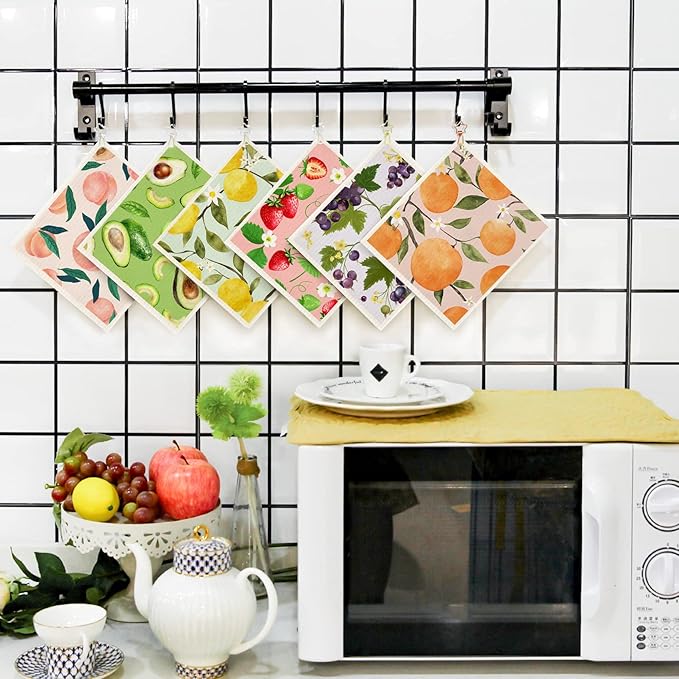 Mixed Fruit Swedish Kitchen Dishcloths Reusable Dish Towels Absorbent and Fast Dry Cleaning Cloths for Kitchen Cleaning Wipes 6 Pieces