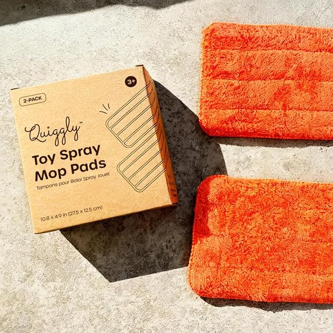 Quiggly Reusable Mop Pad 2-Pack – Washable Microfiber Refills Toddler & Kid Spray Mops – Machine Washable 10.8” x 4.9” Pads
