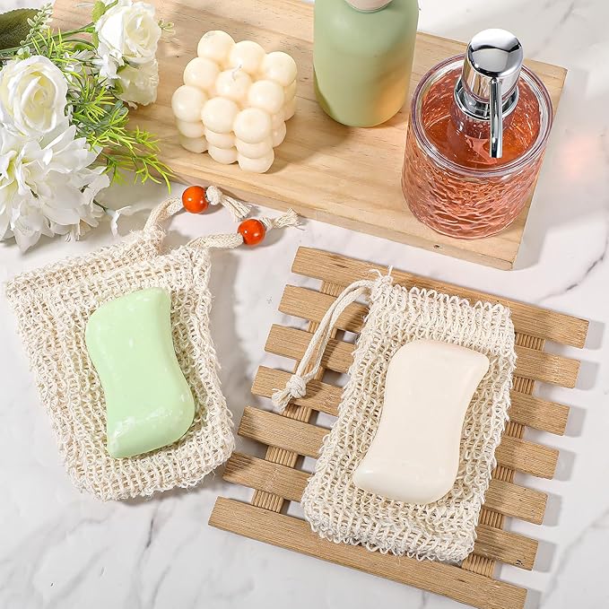 80 Pack Soap Saver Bag 5.5x3.5 Inch Exfoliating Loofah Pouch with Drawstring and Red Bead for Bath and Shower