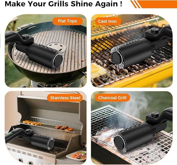 YKYI Electric Grill Brush - Cordless BBQ Brush with 180° Adjustable Head, Rechargeable Grill Brush for Outdoor Grill, IPX7 Waterproof Grill Cleaning Scrubber for Gas, Charcoal Pellet Grills (Black)
