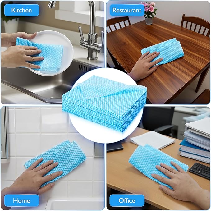 Volokitx 60 Pack 13.8×15.7 in Disposable Dish Cloths for Kitchen, Bathroom & Daily Cleaning – Durable & Short-Term Reusable Cleaning Cloths (Blue)