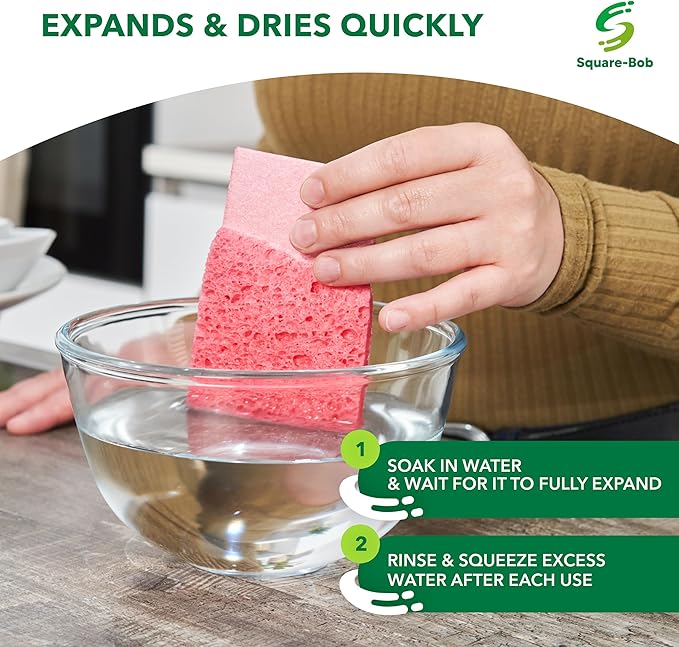 Compressed Non-Scratch Kitchen Sponges - Highly Absorbent for Dishes, Countertop, Sink, Car - Biodegradable, Quick Drying Cellulose Sponges - Assorted Colors (Pack of 36)