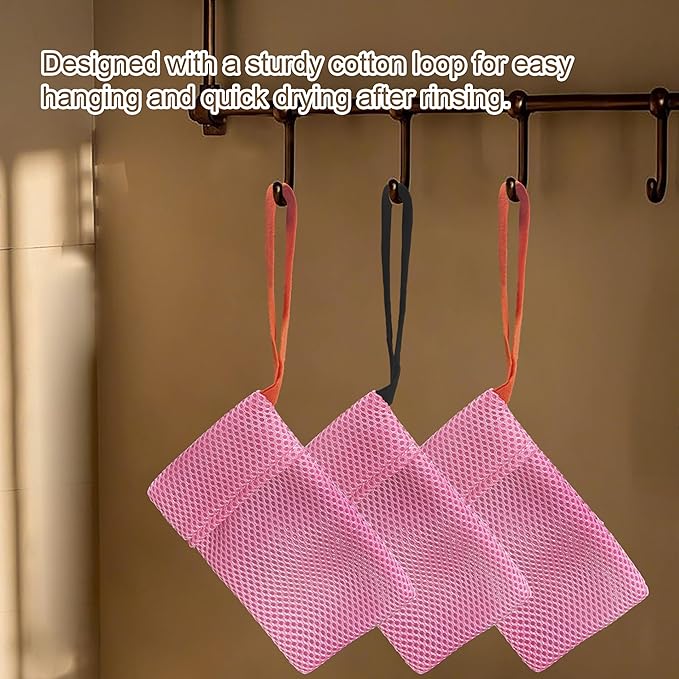 2 Pack Soap Bag Gentle Exfoliating,Bar Soap Pouch Saver Pocket,Body Scrubber Shower Bath Sponge Loofah (Pink)