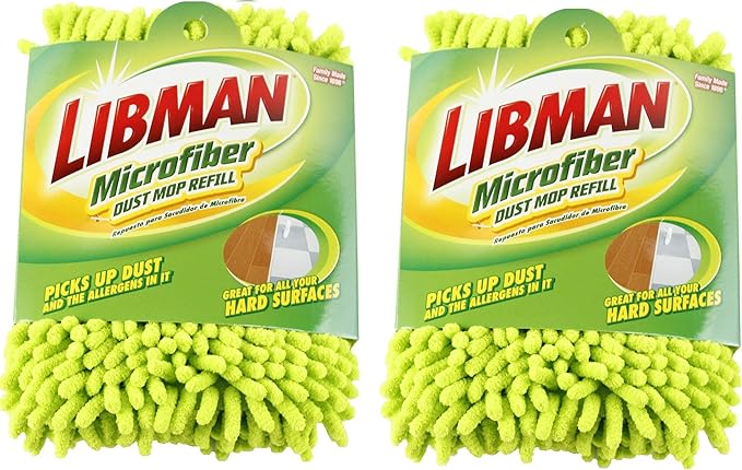 Libman 196 Microfiber Dust Mop Refill with Premium Microfiber Fingers, 18.75" - 2 Pack