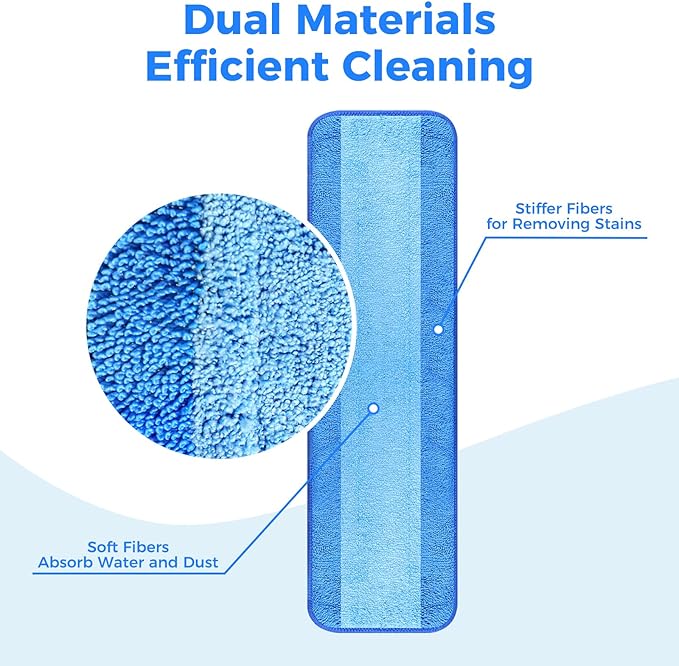 wlich 8-Pack Microfiber Cleaning Pads, 18-Inch Microfiber Mop Pads Compatible with Bona Mop, Washable and Reusable Mop Pad Refills for Hardwood Tile Laminate Floors