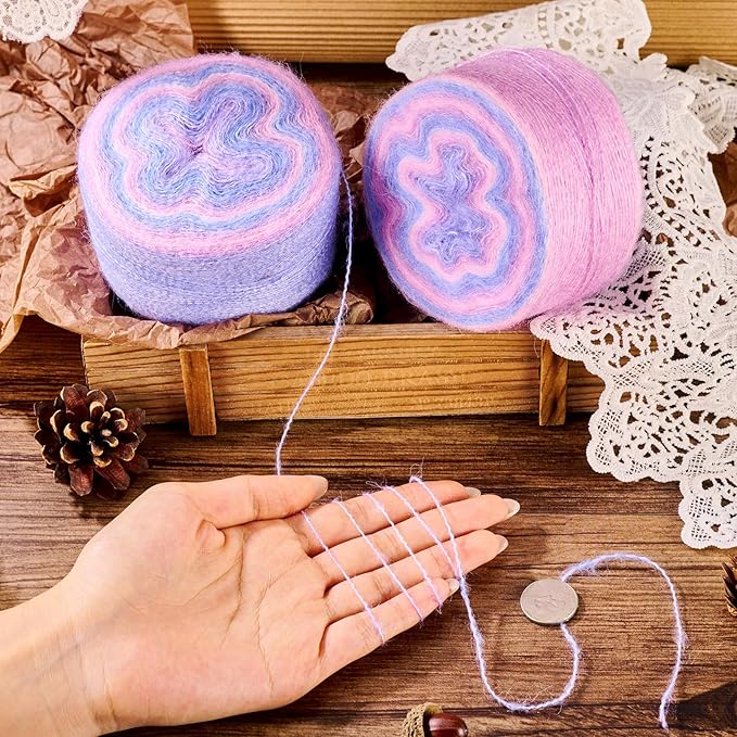 2 Roll Mohair Wool Yarn Soft for Crocheting Knitting Hand Washable Long Wool Yarn DIY Scarf Crochet Thread for Clothes Hats Sweater Scarf Craft Projects (Plum)