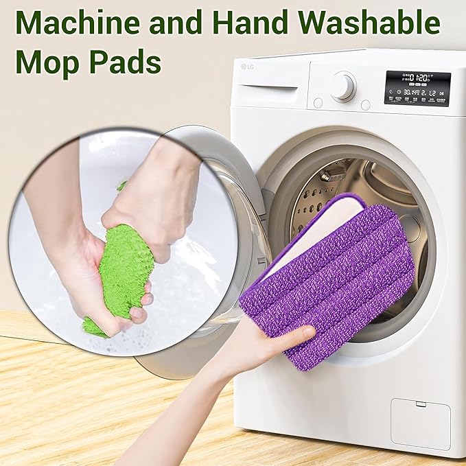 ARSUK Reusable Mop Pads Compatible with Swiffer PowerMop – Washable Velcro Replacement Microfiber Refills for 13''–16'' Spray Mop, Multi-Surface Cleaning Pads (3 Purple + 3 Green)
