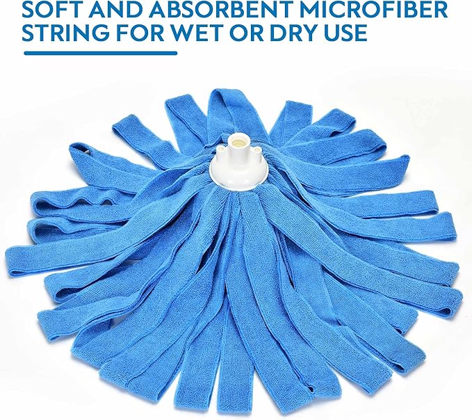 Matthew Microfiber Mop Compatible with Ceda Refill - Commercial Mop Replacement 54" Stainless Steel Handle with 2 Wet Mop Heads w/1 Handle Incl. 2 Pcs Blue Microfiber Cloth