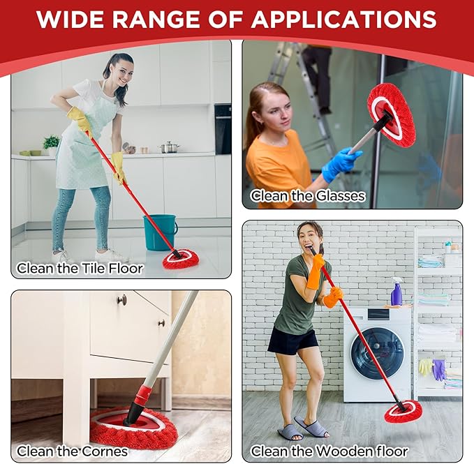 Baderke 8 Pack Microfiber Mop Heads Replacements Microfiber Spin Mop Replace Heads Reusable Refills Pads Duster Replace Washable Cleaning Cloths Scrubber Dust Refills for Floor Cleaning (Red)