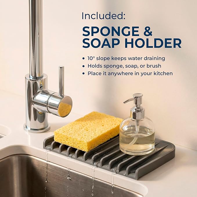 Silicone Sink Splash Guard 17.3" with Suction Cups + Bonus - For Sink Area - Keep Counters Dry & Protect Clothes from Water Splashes for Kitchen, Bathroom, Laundry