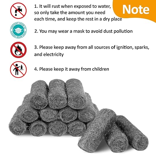 MAQIHAN Steel Wool Pads 00 15PCS - Mini Steel Wool Roll Glass Wood Fabric Metal Fine Polishing Chrome Glass Polishing Pads Wool Steelwool Mice Control Weep Hole Covers Walls Fill