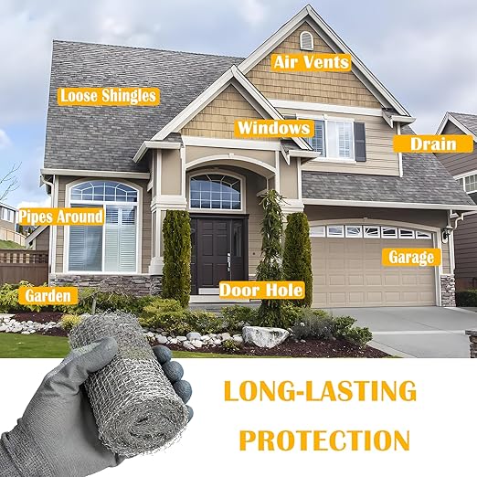 Steel Wool Mice Control - 3 Packs 2.75" x 12.5 FT 0000 Steel Wool & 1 Pack 5" x 19.6 FT Wire Mesh Kit with Wooden Stick, Gloves and Scissors, Rodent Mouse Hole Filler for House Garage Garden Wall Gaps