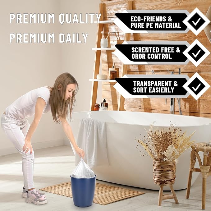 220Counts Small Trash Bags 2.6-4 Gallon, Flexible & Durable Small Garbage Bags, Unscented & Easy Tearing 2.6 Gallon Trash Bag for Kitchen, Bathroom, Bedroom, Office, Transparent