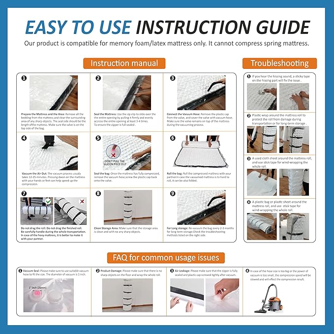 Storage Logic Foam Mattress Vacuum Bag with 4 Adjustable Packing Straps for Moving, Storage, Shipping, Vacuum Seal Mattress Bag with Packaging Straps (King/Cal-King)