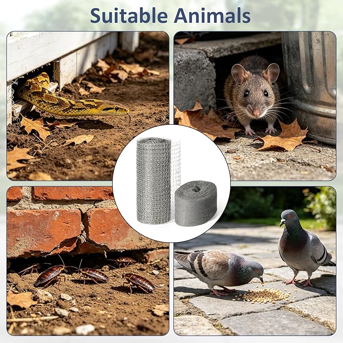 Steel Wool Mice Control, 3 Pack 2.75"*11.5FT Steel Wool & 1 Pack 5"*15FT Steel Mesh, Mouse Traps Fill Fabric DIY Kit, Hardware Cloth Gap Blocker Mouse Rat Rodent Control for Holes, Wall Cracks, Vents