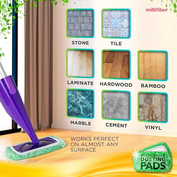 Millifiber Floor Duster Refill Compatible with Swiffer WetJet (2 Pack) - Microfiber Mop Pads for Dusting Cloths - Reusable Replacements Mop Pads