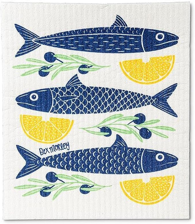 Abbott Collection Fish & Lemons Amazing Swedish Dish Cloths, Set of 2 - Cellulose/Cotton (6.5x8 L)