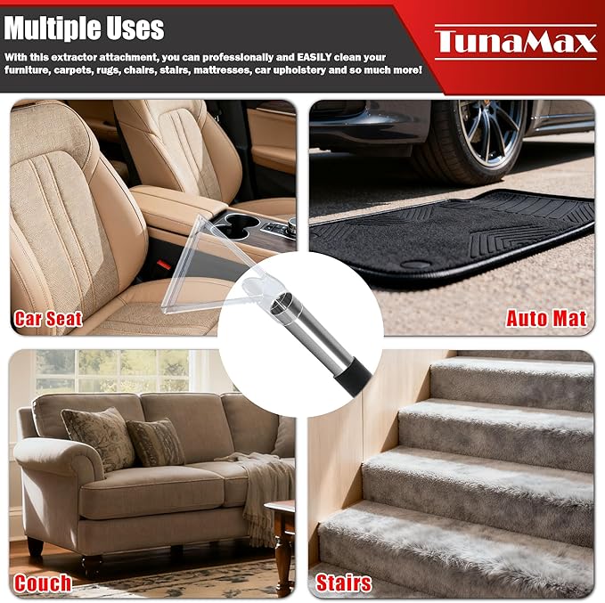 TunaMax Universal Work with All Shop Vacs Clear Extractor Attachment with 1-1/4" & 1-7/8" & 2-1/2" Adapters for Upholstery & Carpet Cleaning & Auto Detailing, Wet/dry Vacuum Extraction Accessory