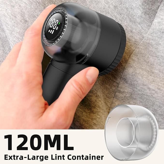 Fabric Shaver Electric Lint Remover Rechargeable Sweater Shaver Dual Protection Removable Bin Easy Remove Fuzz Lint Pills Bobbles (Black) FS001