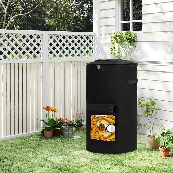 2 Pack Compost Bins Outdoor, 34 Gallon Home Compost Bucket with Handles, Heavy Duty Nonwoven Fabric Yard Waste Bag, Collapsible Felt Pouch for Leaves, Grass, and Kitchen Scraps