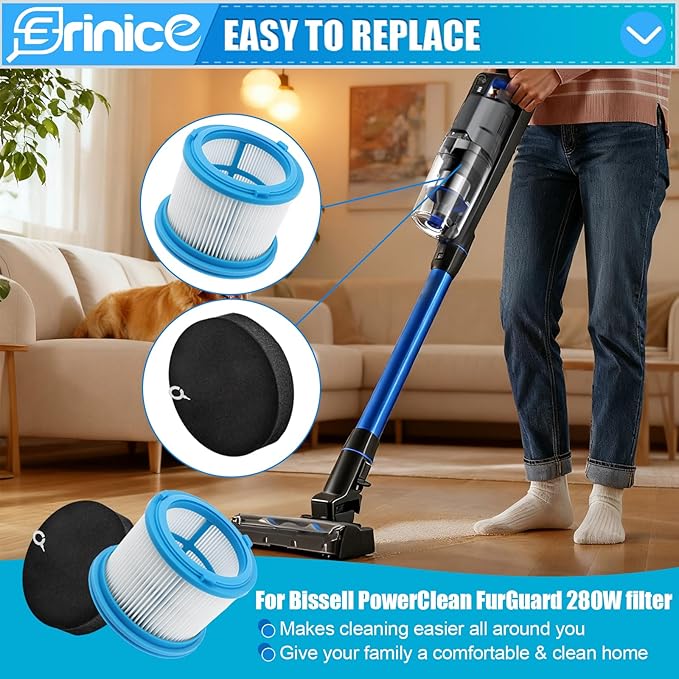 4039 Filter Replacement for Bissell PowerClean FurGuard 280W 4039 4051 4205 Vacuum Filters for Bissell PowerClean FurFinder 200W Vacuum 4052 4026 4031 4137, Comapre to part# 1646969 & 1646970