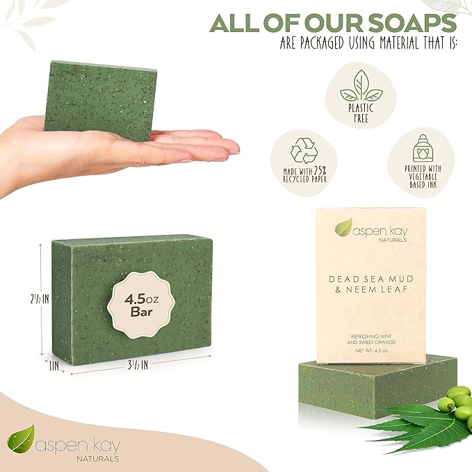 Aspen Kay Naturals Dead Sea Mud and Neem Soap - With Organic Shea Butter & Olive Oil. A Wonderful Neem Face Wash for all Skin Types. Handmade Soap - Made in USA. (2 pack)