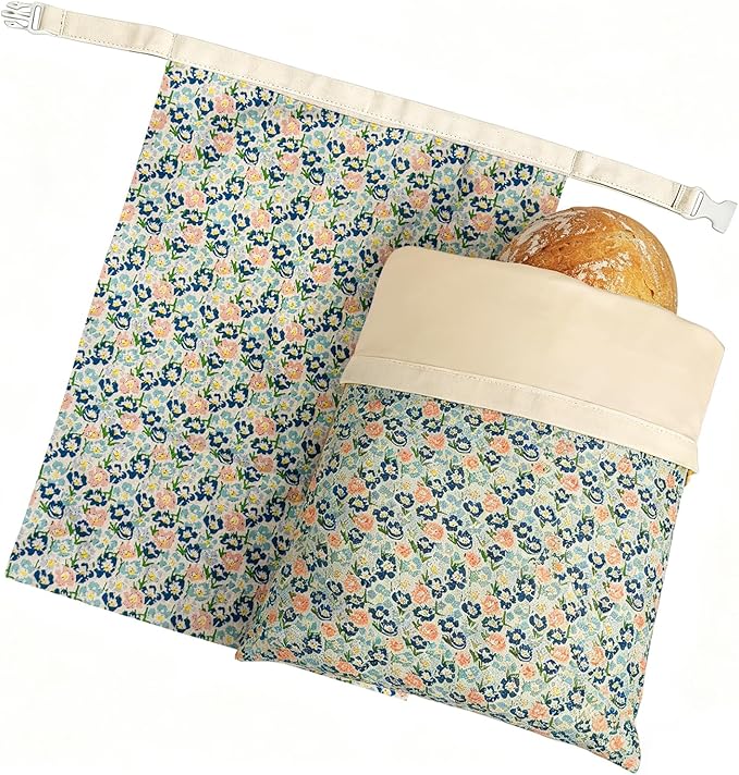 2 Pack XL Reusable Beeswax Bread Bags for Sourdough Baking, Organic Waxed Lined, Cotton Bread Bags for Homemade Bread, Food-Storage Bag to Keep Fresh